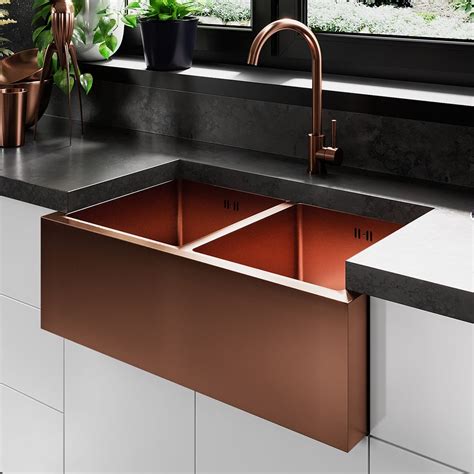 A copper sink adds a gorgeous focal point to any kitchen or bathroom. Astini Belfast 800 2.0 Bowl Copper Brushed Stainless Steel ...