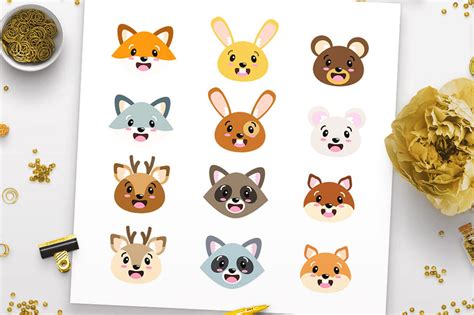 Cute Animal Faces Clipart Forest Animal Heads Woodland Animals By