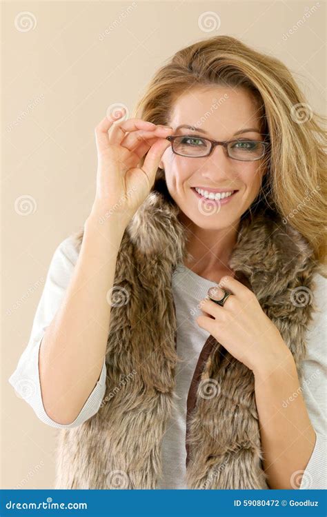 Portrait Of Smiling Mature Woman With Eyeglasses Stock Photo Image Of