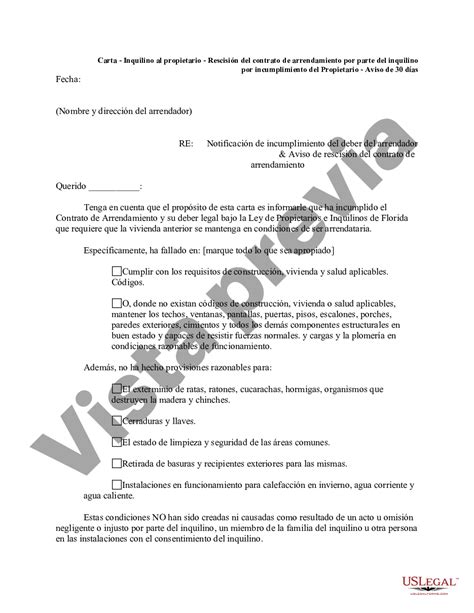 Miami Dade Florida Carta Del Inquilino Al Propietario Rescisi N Del