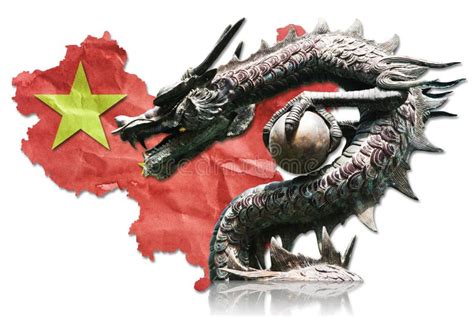 Chinese Dragon Statue On Chinese Flag Stock Image Image Of Colorful