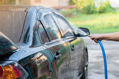Manual Car Wash With Pressurized Water On Car Wash Outside Stock Image Image Of Sporty