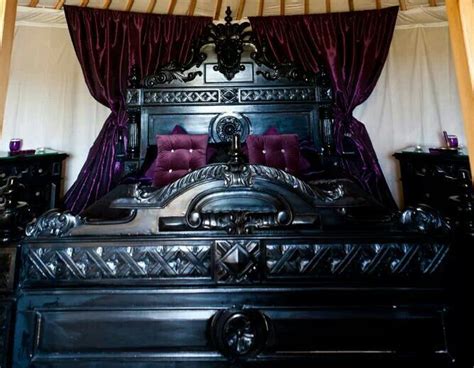 Purple and black bedroom set. purple black elegant goth bedroom | spaces | Pinterest