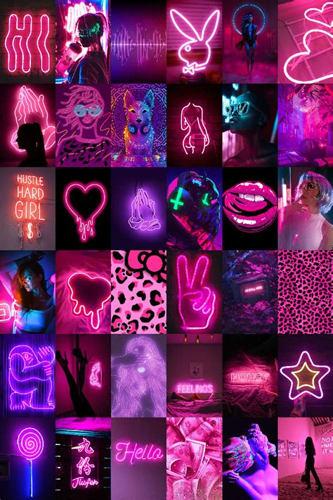 72 Pcs Pink Neon Wall Collage Kit Hot Boujee Aesthetic Room Decor