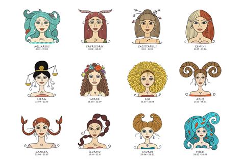 Zodiac Signs Beautiful Zodiac Girls Characters Digital Pdf Etsy