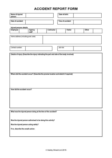 Work Accident Report Form Template Free Printable Templates