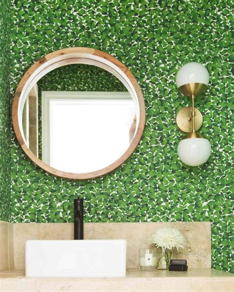 Powder Room With Green Leaf Wallpaper Hgtv