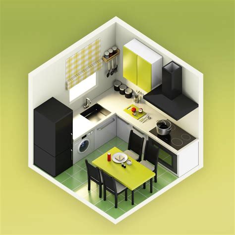 Draw your remodel idea, choose suitable colors and materials for floor and walls and render awesome realistic images. Isometric 3D Model of Kitchen | Kitchen design small, Game ...