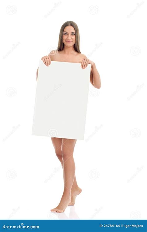 Beautiful Naked Woman Holding A Blank Sign Stock Images Image