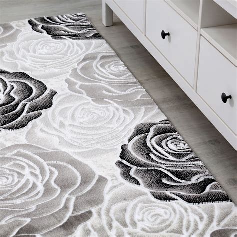 Teppich rose test → ausführlicher kaufratgeber die besten teppich rose aktuelle angebote alle.teppich rose test die preiswertesten teppich rose unter die lupe genommen! Moderner Wohnzimmer Teppich Rosen Muster in Schwarz grau ...