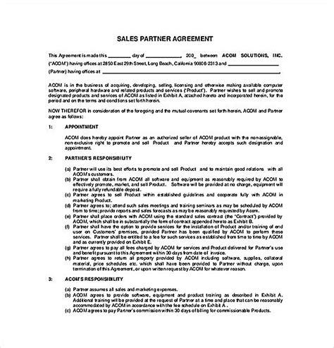 sales partner agreement template reliable sales