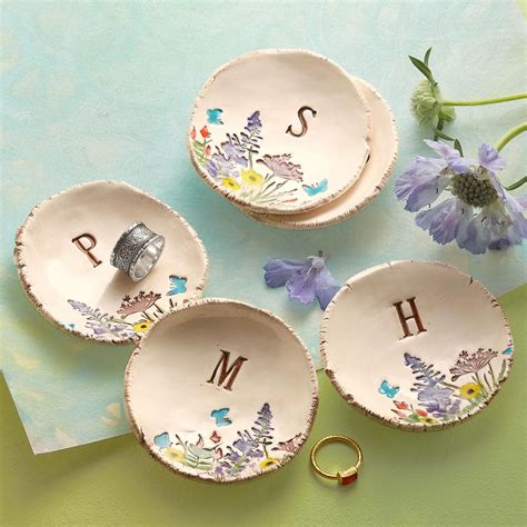 FLOWER SPRIG DISH | Personalized jewelry dish, Handmade cups, Slab pottery