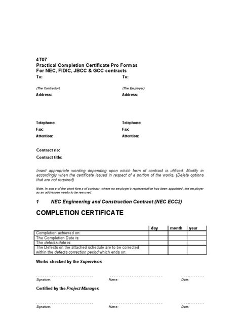 Practical completion is referred to as 'substantial completion' on some forms of contract, particularly in the united states. Practical completion certificate Profromas v4-0 ...