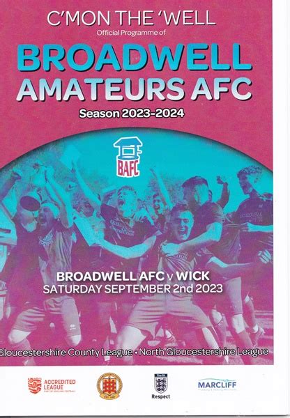 Broadwell Amateurs Afc V Wick Glos County League 202324 Hr Football Programmes