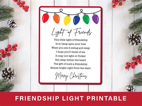 Light Of Friends Printable Card Poem For Friendship Ornaments Etsy