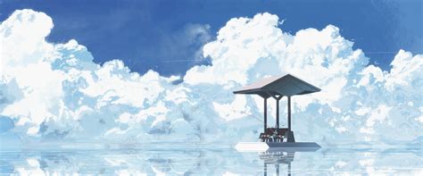 Fondos De Pantalla Cielo Nubes Pescar Chicas Anime Anime Agua
