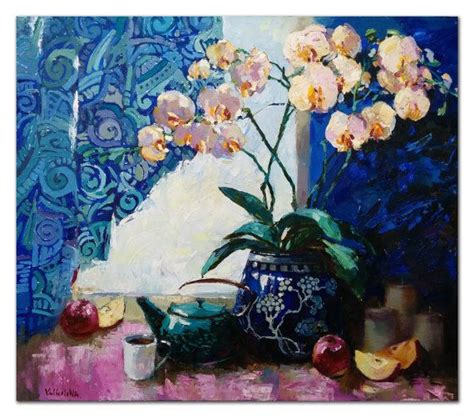 Orchid Still Life Painting Original Oil Painting Flower Vase On Canvas