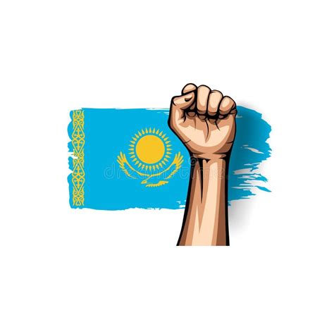 Kazakhstan Flag And Hand On White Background Vector Illustration Stock