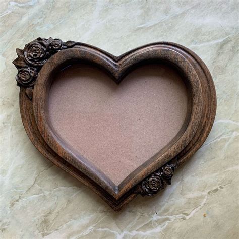 Wooden Heart Shape Photo Picture Frame Wood Carving Handmade Etsy