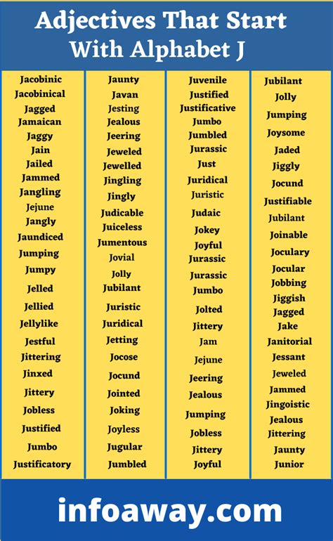 Adjectives That Begin With J