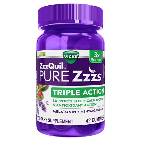 Zzzquil Pure Zzzs Triple Action Gummy Melatonin Sleep Aid 6mg 42 Ct