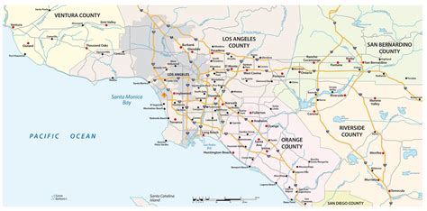 Mapa De Las Regiones Del Condado De Los Angeles Ilustración Del Vector