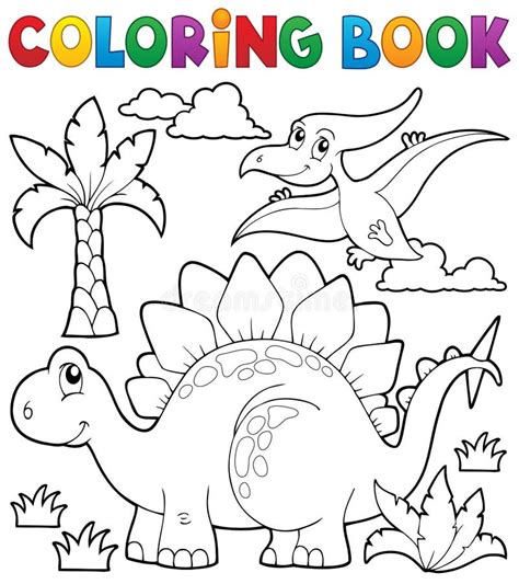 Tema 3 Del Dinosaurio Del Libro De Colorear Ilustración Del Vector