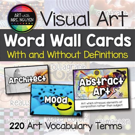 Elementary Art Word Wall Cards With And Without Definitions Word
