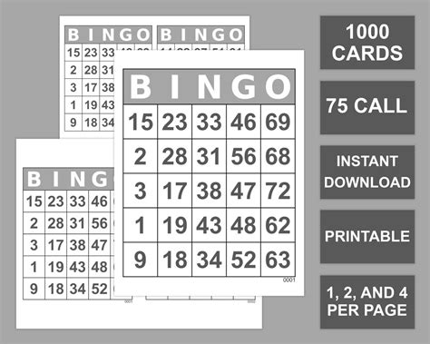 1000 Bingo Cards Pdf Download Large Print No Free Space 1 Etsy