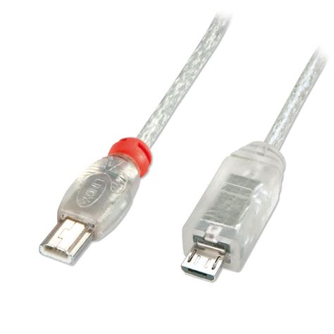 2m USB OTG Cable - Transparent, Type Mini A to Micro B - from LINDY UK