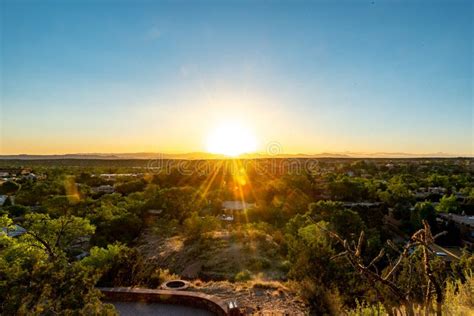 Scenic View Of A Mesmerizing Sunset Over The Santa Fe In New Mexico