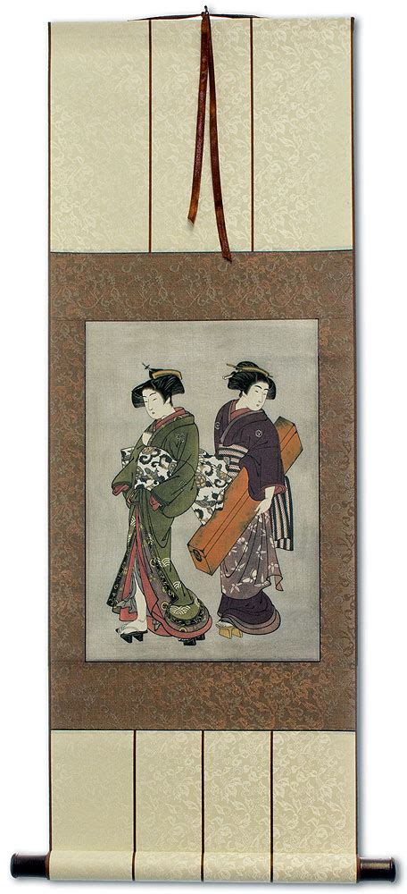 Geisha And Servant Carrying A Shamisen Box Japanese Print Repro Wall