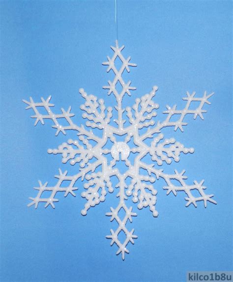 6 Pcs White 65 Glittered Plastic Snowflake Ornaments Ornaments