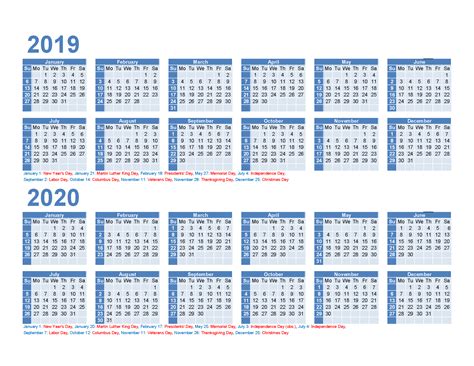 Free 2019 And 2020 Calendar Printable 2 Year Calendar