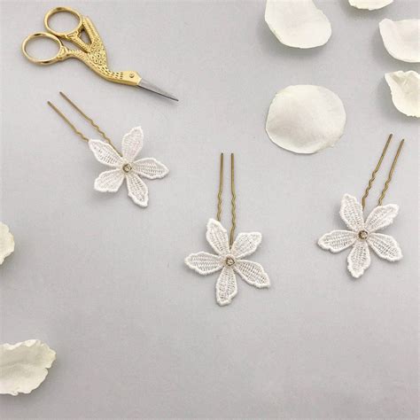 Flower Wedding Hair Pins Gold X3 Clemence Britten Weddings