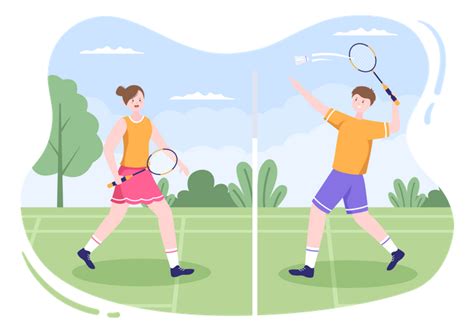 Best Boy And Girl Playing Badminton Illustration Download In Png