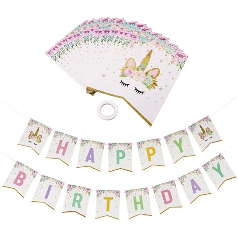 1set Happy Birthday Glitter Unicorn Banner Baby Shower Favors Cartoon