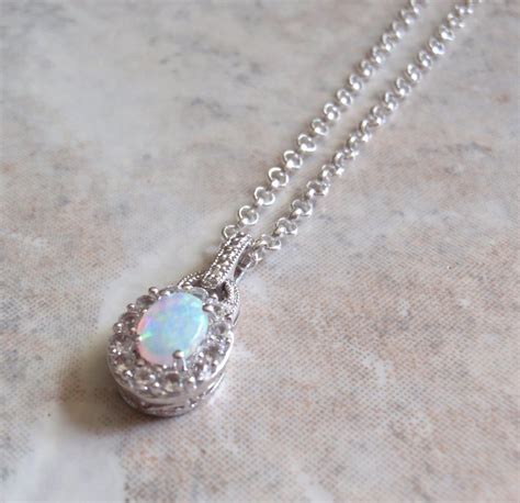 Opal Necklace Sterling Silver X Lab Created Oval Vintage Etsy