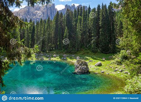 Lake Carezza South Tyrol Italy Stock Photo Image Of Karersee Latemar