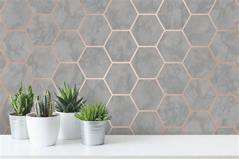 Cwv Wallpaper Hex Marble Charcoal M1513 Wallpaper Accent Wall