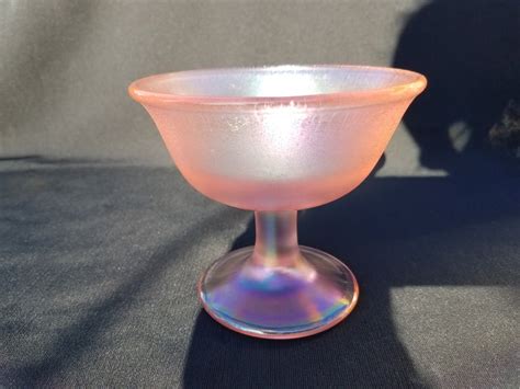 Fenton Stretch Glass Pink Velva Rose Iridescent Carnival Compote Or Nut Bowl Glass Fenton