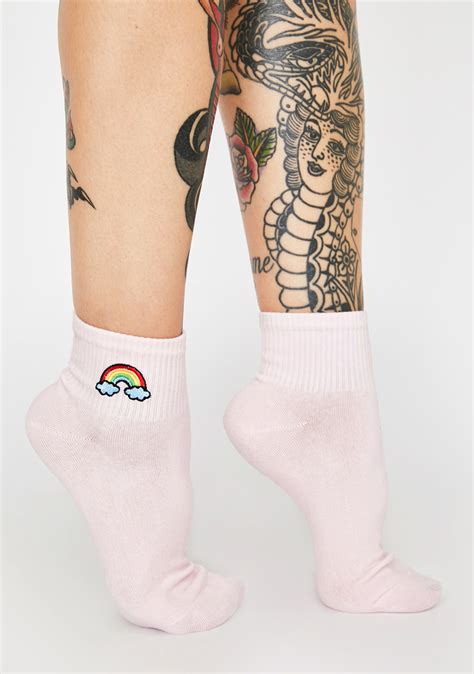 Rainbow Embroidered Ankle Socks Dolls Kill