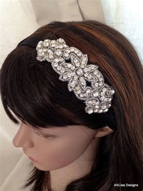 Rhinestone Headband On Black Elastic 18in All Sizes Available And