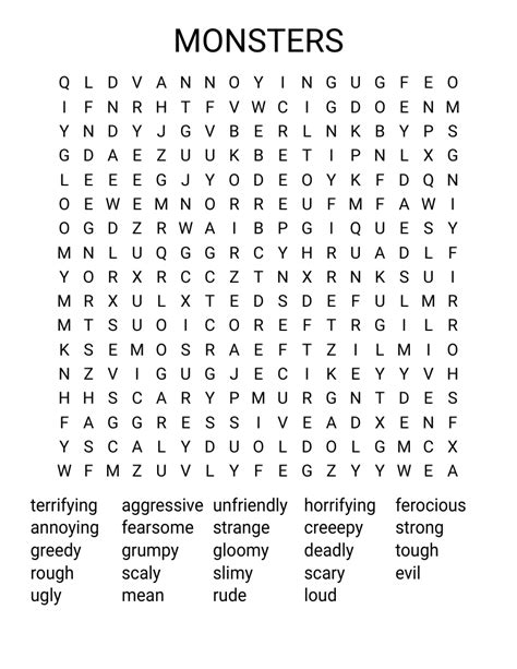 Monsters Word Search Wordmint