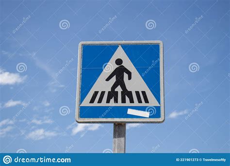 Square Crosswalk Sign With Blue Sky In Background Royalty Free Stock