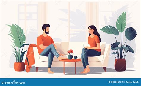 A Couple Sitting On A Sofa Vector Illustration Stock Illustration Illustration Of Romantic