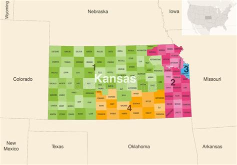 Kansas State Counties Colored By Congressional Districts Vector Map