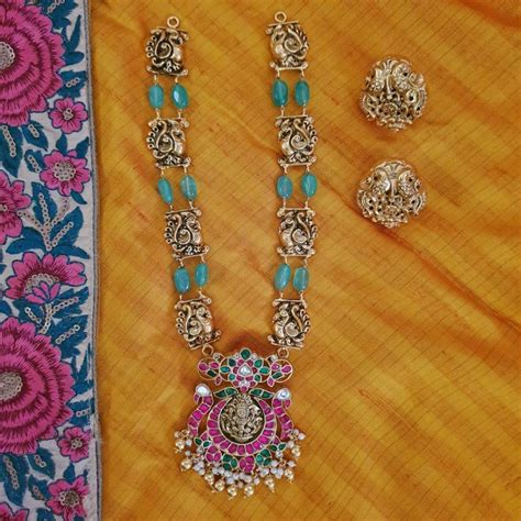 Traditional Long Lakshmi Necklace Set South India Jewels