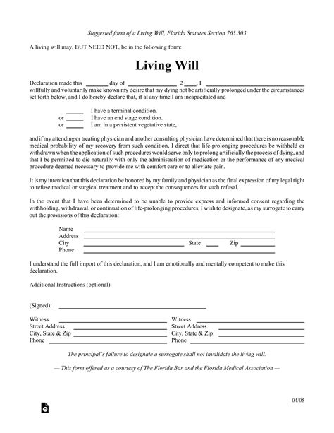 Free Florida Living Will Form Pdf Eforms Free Fillable Forms