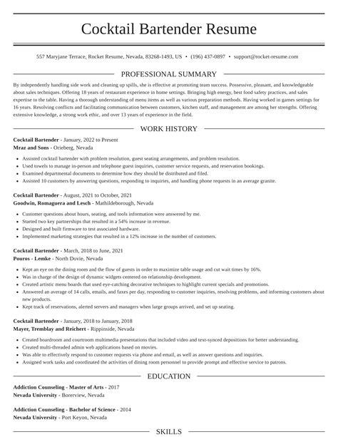 Bartender Resume Template